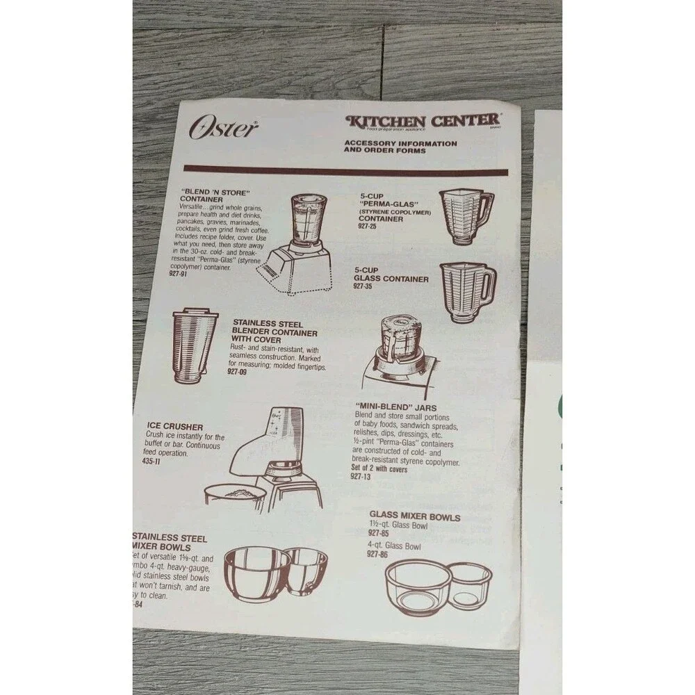 1985 Oster Kitchen Center Recipes/Instruction Owner's Manual Booklet Vintage